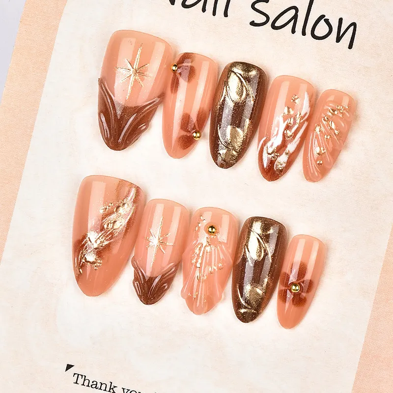 Nailhour 30Pcs Gilded Cat Eye Medium Almond Press On Nails