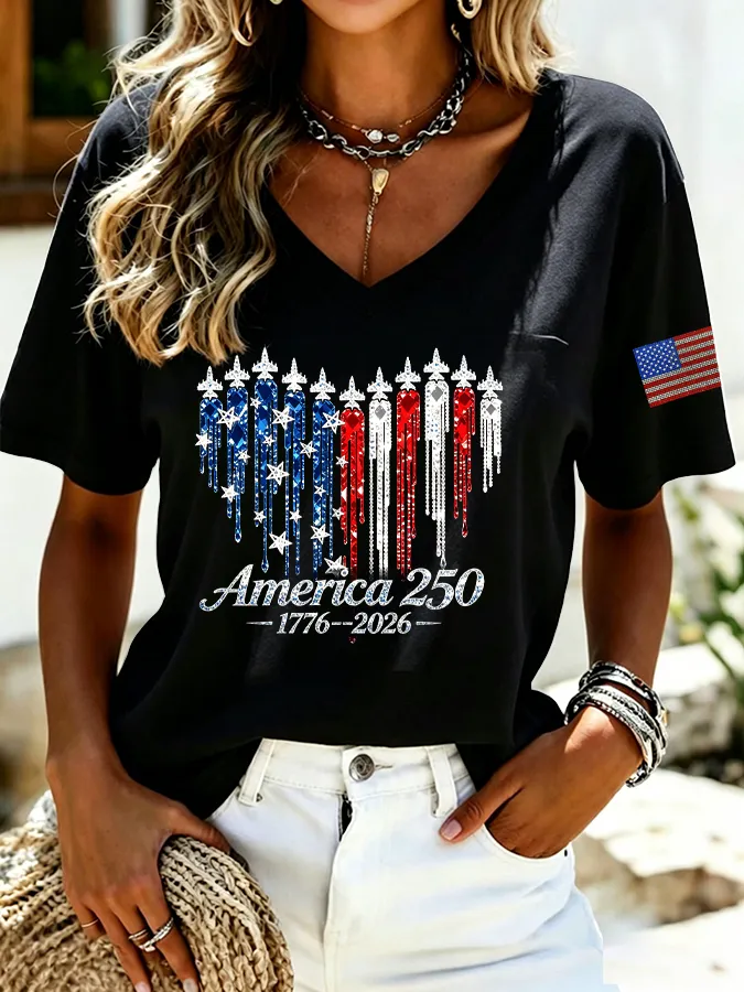 Women's Casual 250th Anniversary Independence Day Printed T-shirt