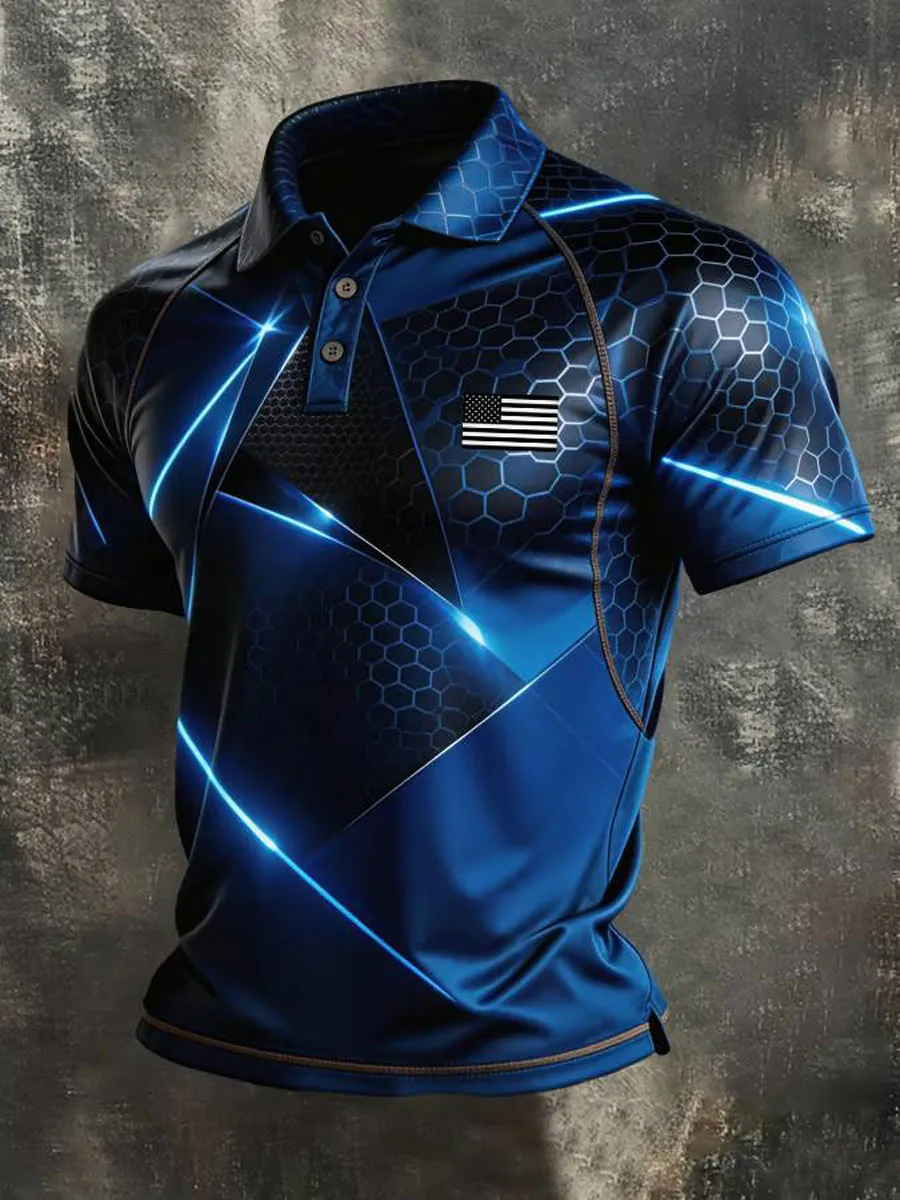 Men'S America 250Th Anniversary Print Casual Polo Shirt