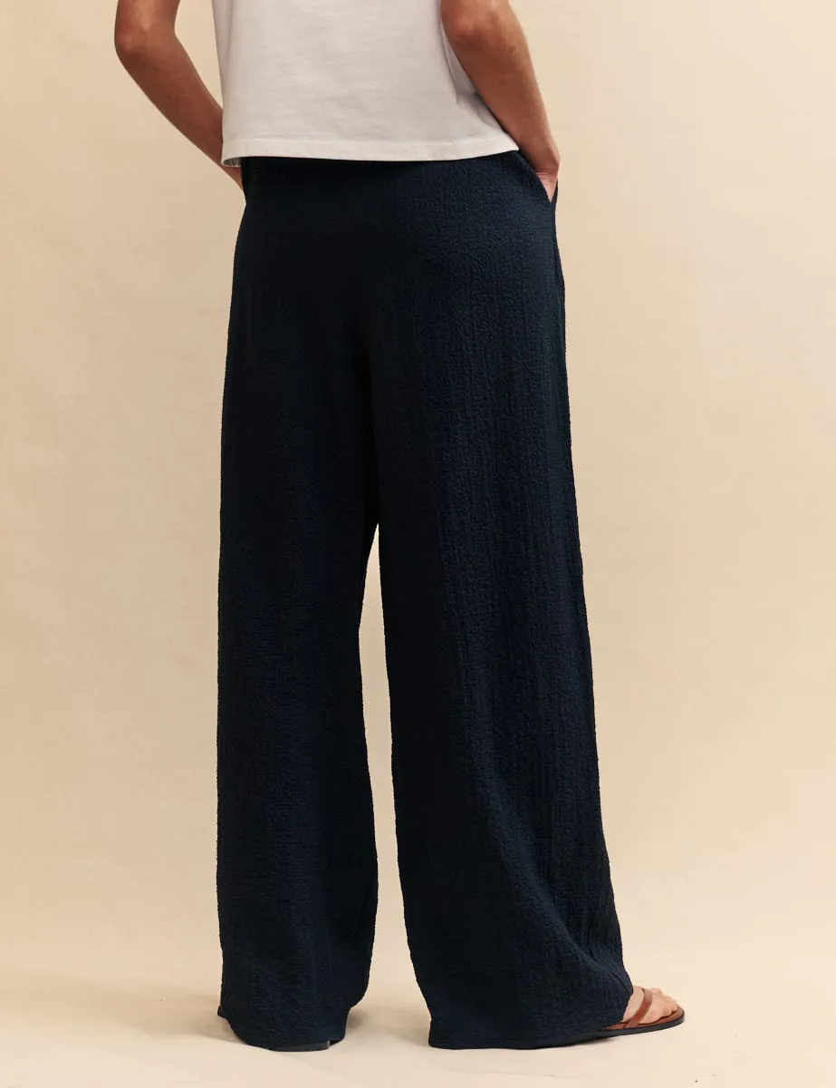Elasticated Waist Black Wide Leg Trousers