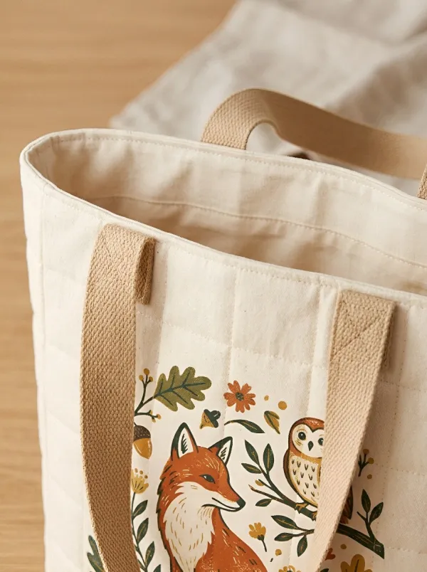 Woodland Animal Fox and Owl Printed Tote Bag
