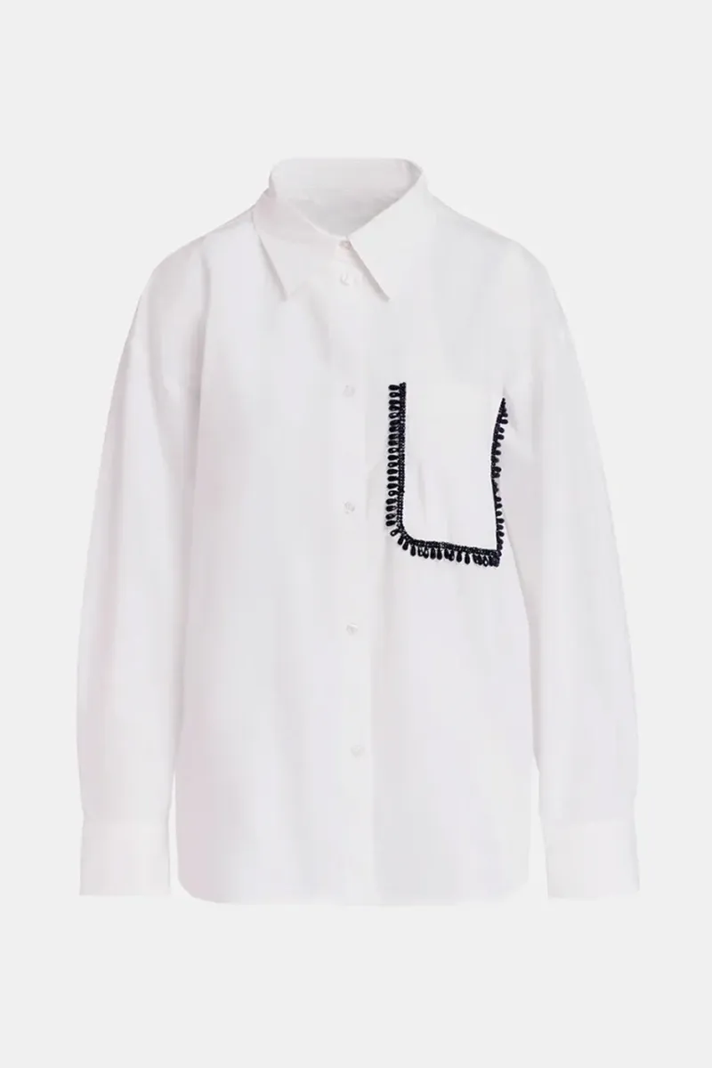 Contrast Trimmed Pocketed White Shirts