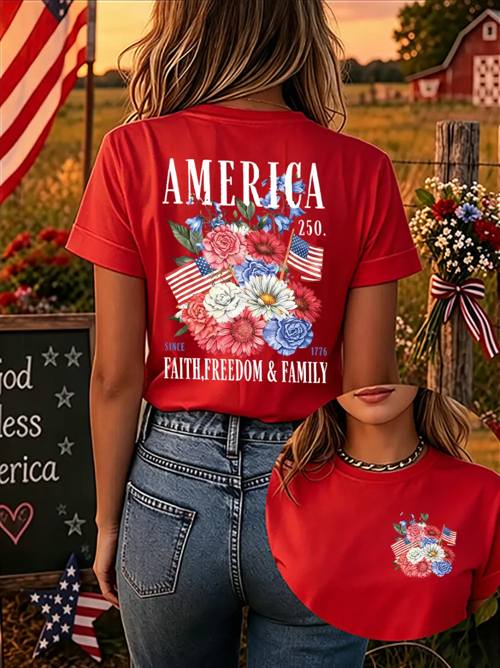 Since 1776, Faith, Liberty, And Family – Women'S 250th Anniversary Of American Faith Print Short-Sleeve T-Shirt