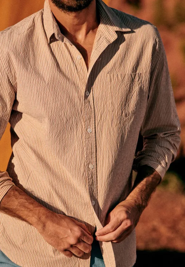  Seersucker Shirt-Ecru / Ocre