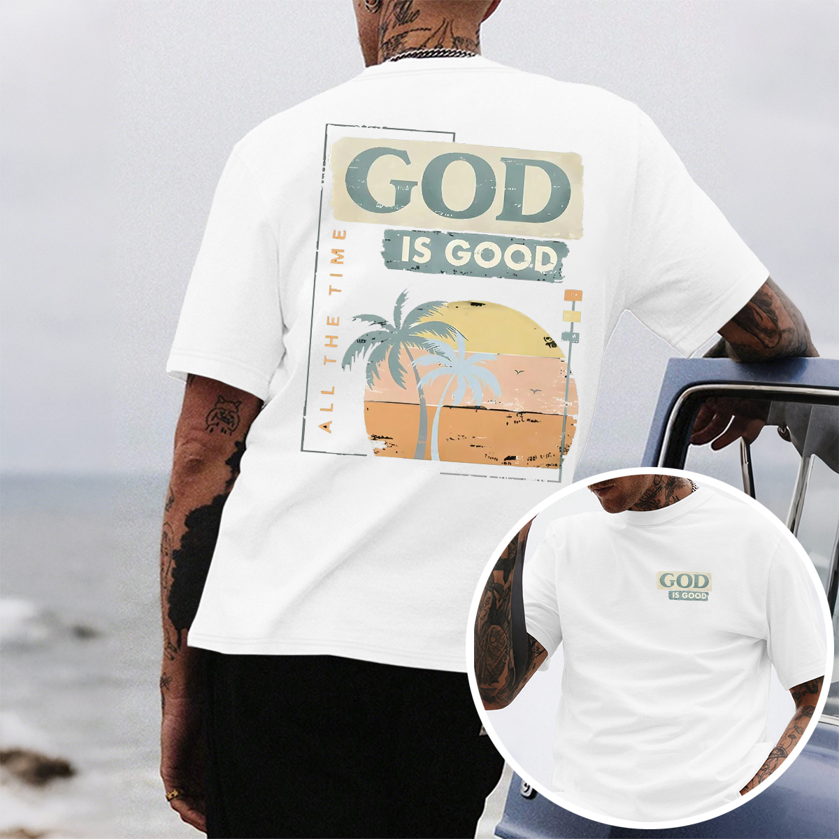 Tropical Sunset Faith Themed Graphic T-Shirt