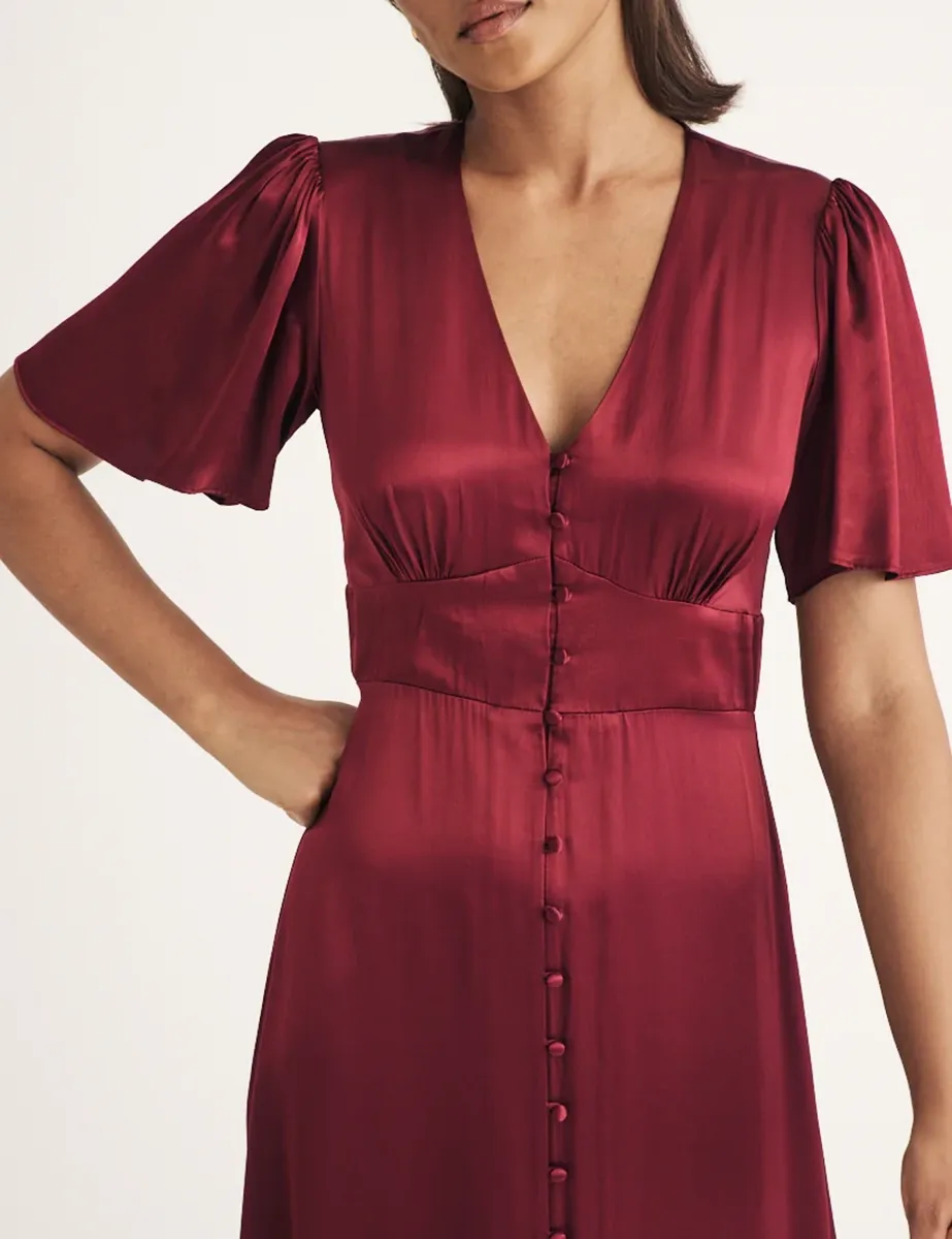Red Satin Bridesmaid Midi Dress