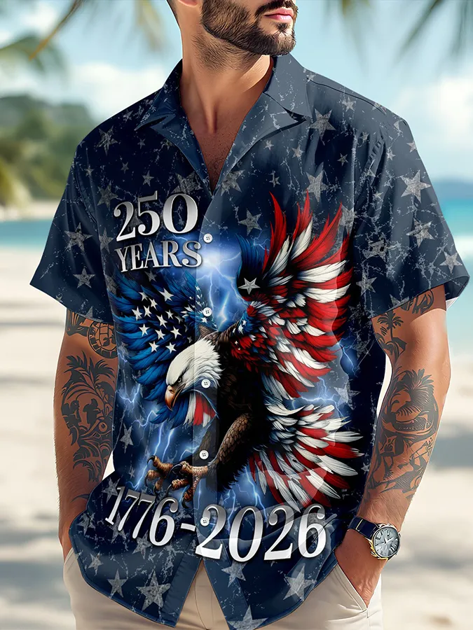 Men's  250 Years Day Printed Casual Collar Shirt