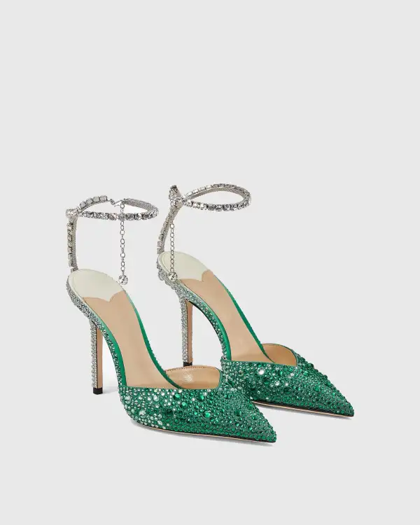 Rhinestone Embellished Pumps in Dark Green