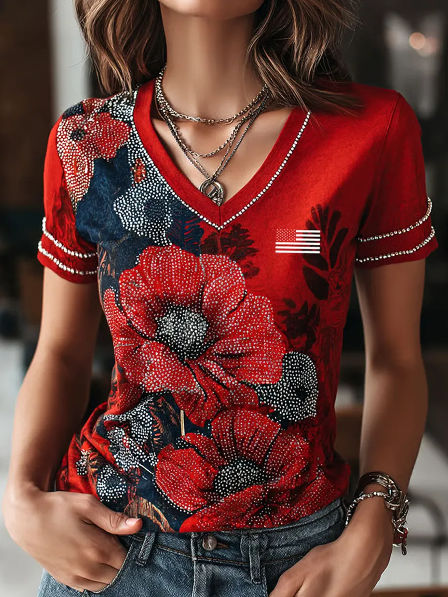 Women'S Casual American 250Th Anniversary Printed Short-Sleeve T-Shirt