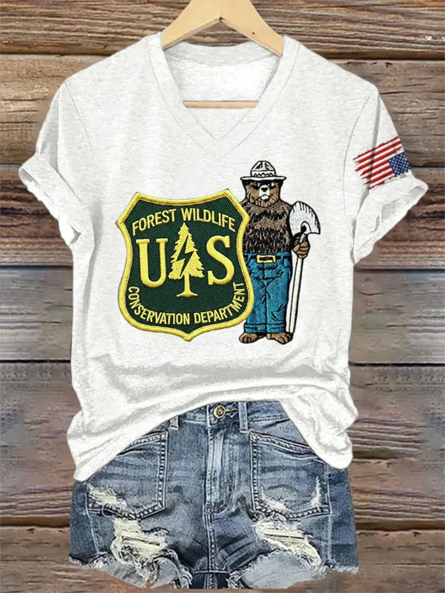Women's Resist Bear Save The Forest Service Print T-shirt