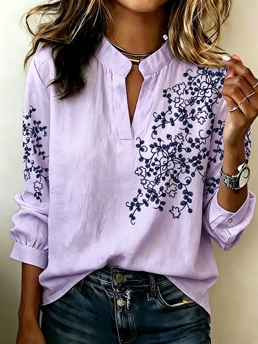 Women'S Cotton And Linen Printed Top