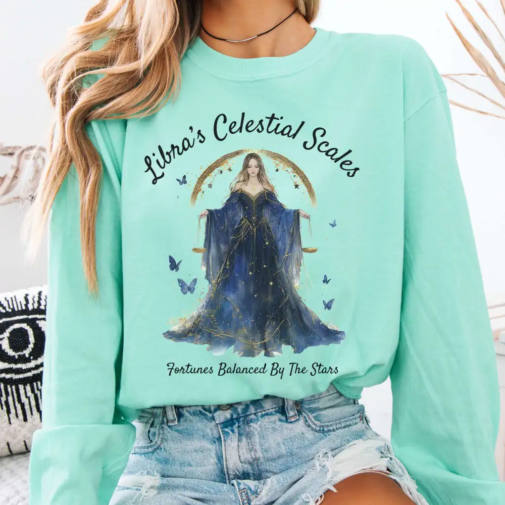 Libra's Celestial Scales Zodiac Long Sleeve Shirt