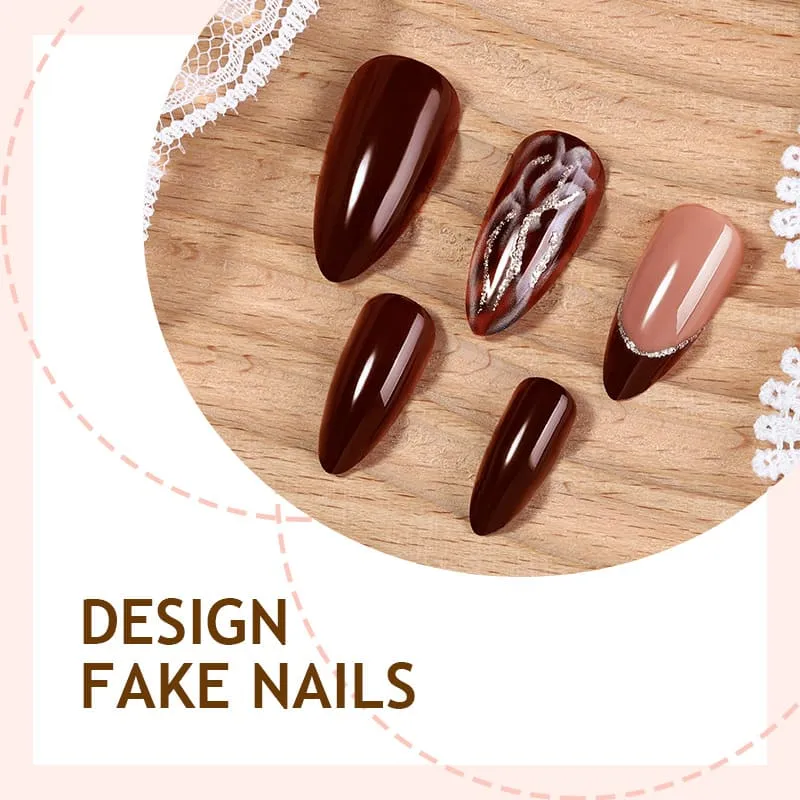 Nailhour 24Pcs Gradient Brown Medium Almond French Press On Nails