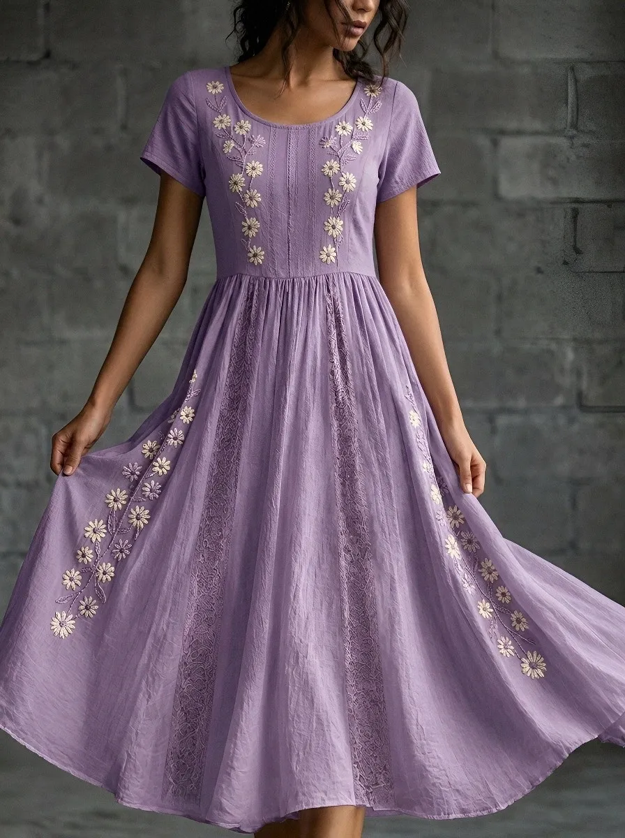 Women's Breast Cancer Awareness Floral Embroidered Printed Dress