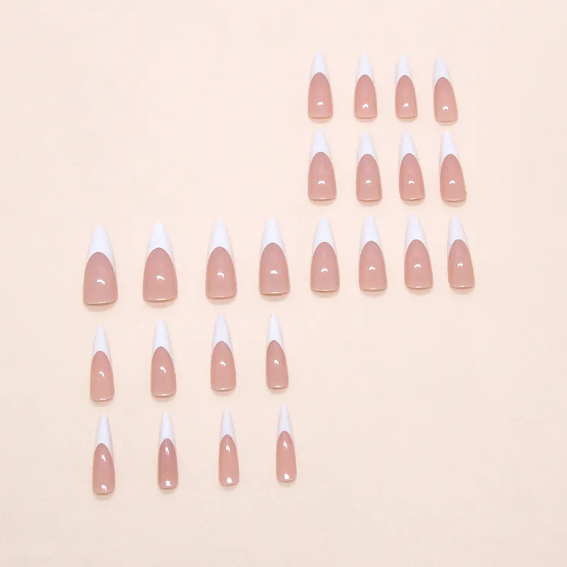 Nailhour Nude Minimalist 24Pcs Stiletto Long French Press On Nails