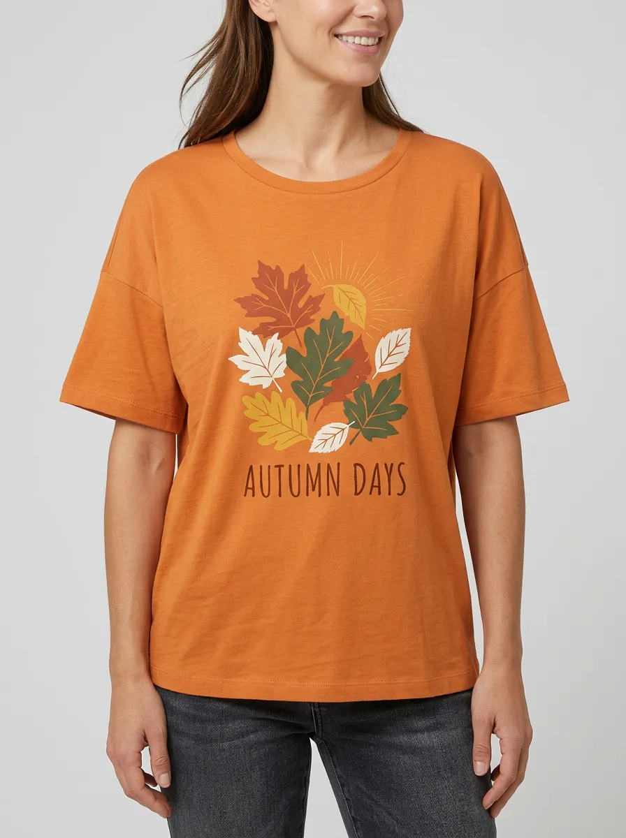 Maple Leaf Sun Printed Women's Graphic T-Shirt