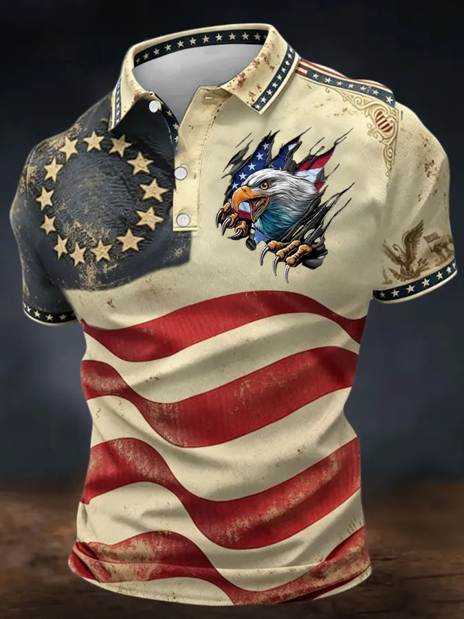 Men'S American Independence Day Printed Casual Polo Shirt
