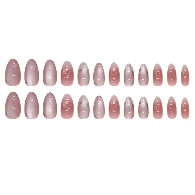 Nailhour 24Pcs Gradient Gilded Cat Eye Short Almond Press On Nails