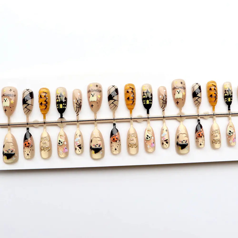 Nailhour 30Pcs Autumn 3D Halloween Medium Almond Press On Nails