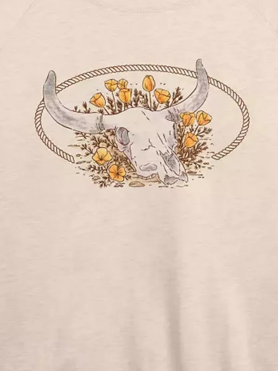Western Bull Skull Printed T-Shirt