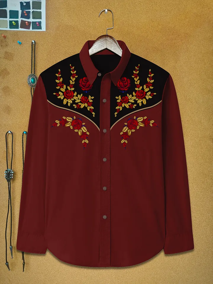 Retro Western Floral - 100% Cotton Long Sleeves Shirt