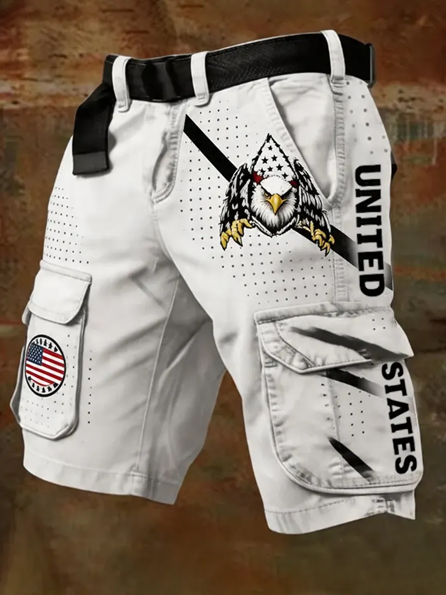 Men'S Casual American 250Th Anniversary Flag Printed Workwear Pocket Shorts