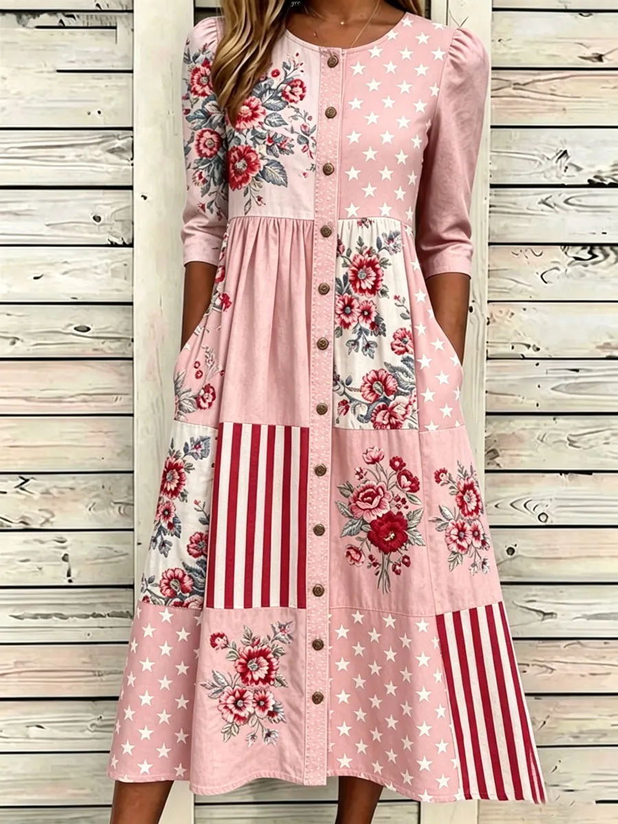 Women'S Casual American Independence Day Print Art Casual Dress