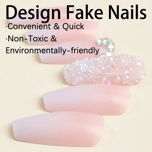 Nailhour Rectangular 24 Pcs Nail Art Stickers With Diamonds Glitters Press On Nails