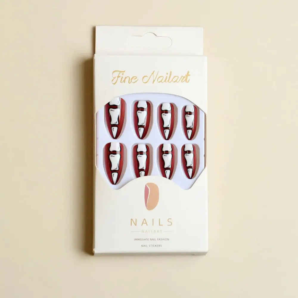 Nailhour 24Pcs Halloween Medium Almond Bloody Bones Press On Nails