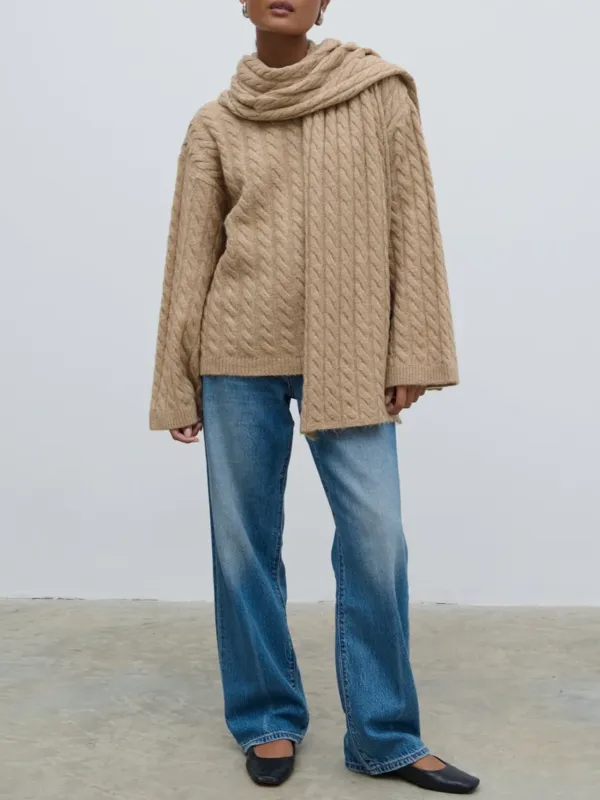 Cable Knit Jumper with Scarf