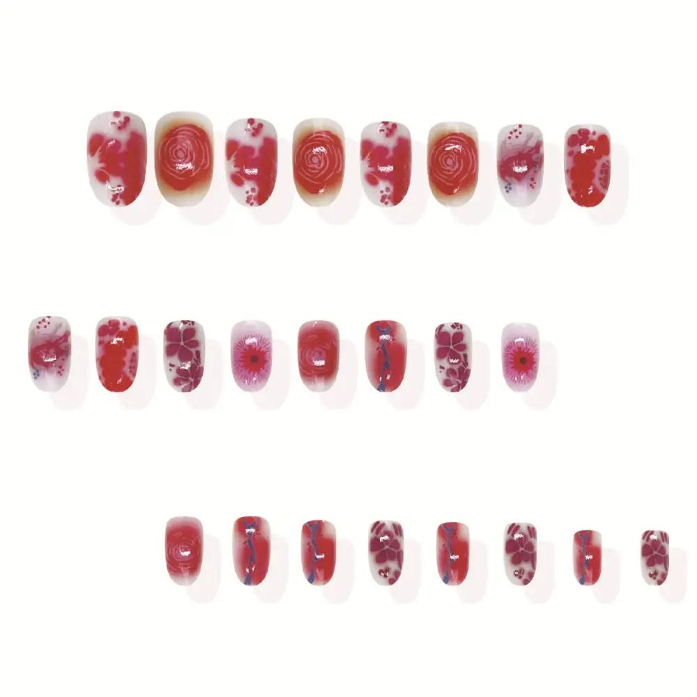 Nailhour 24Pcs Halloween Short Oval Bloody Gaze Press On Nails