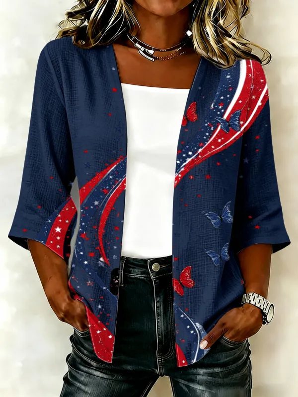 Women'S Casual Loose Independence Day Patriotic Cardigan