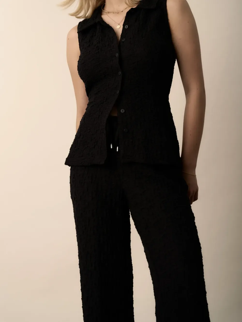 High Waist Textured Pants