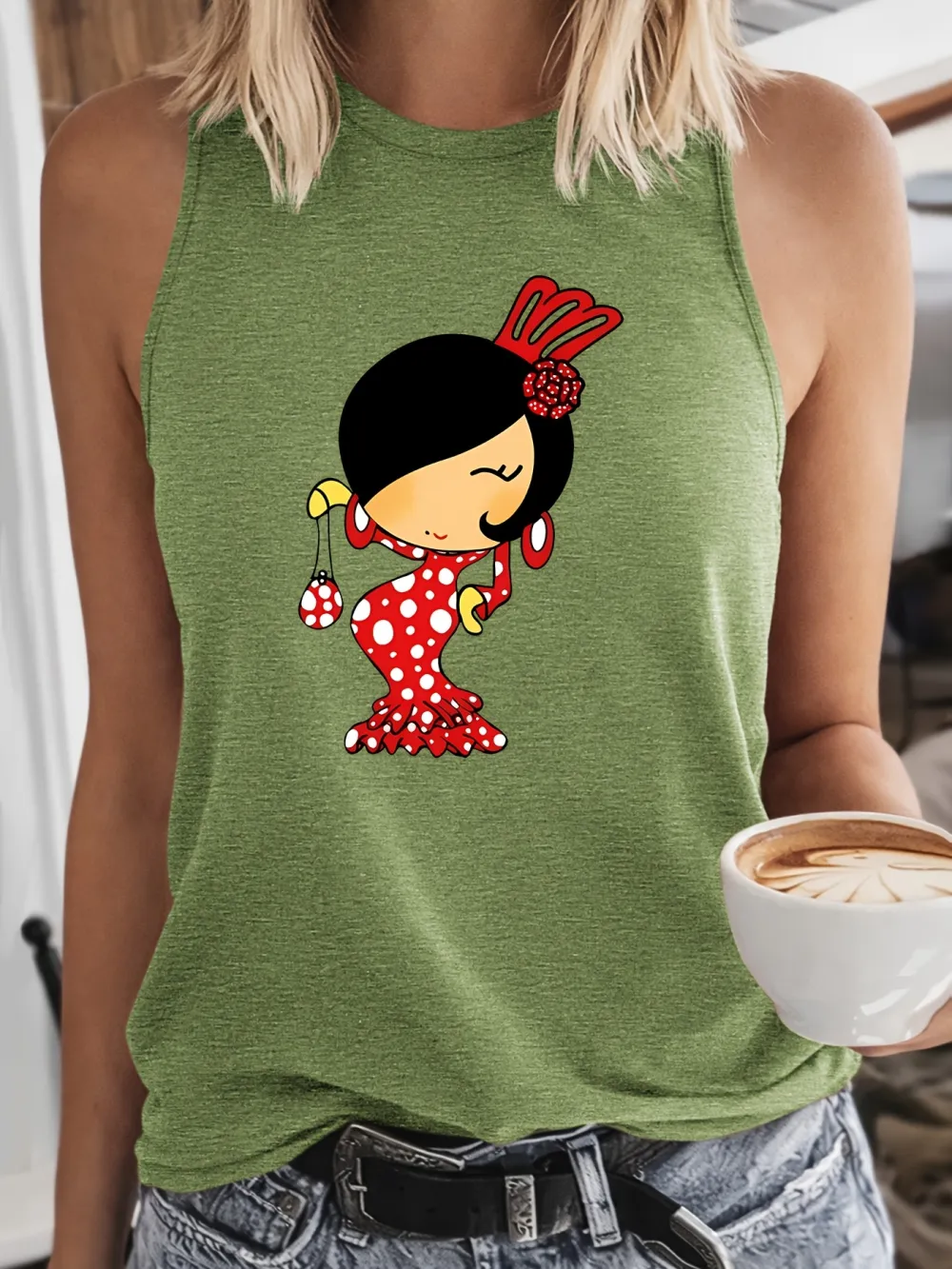 Flamenco Dancer Print Tank Top