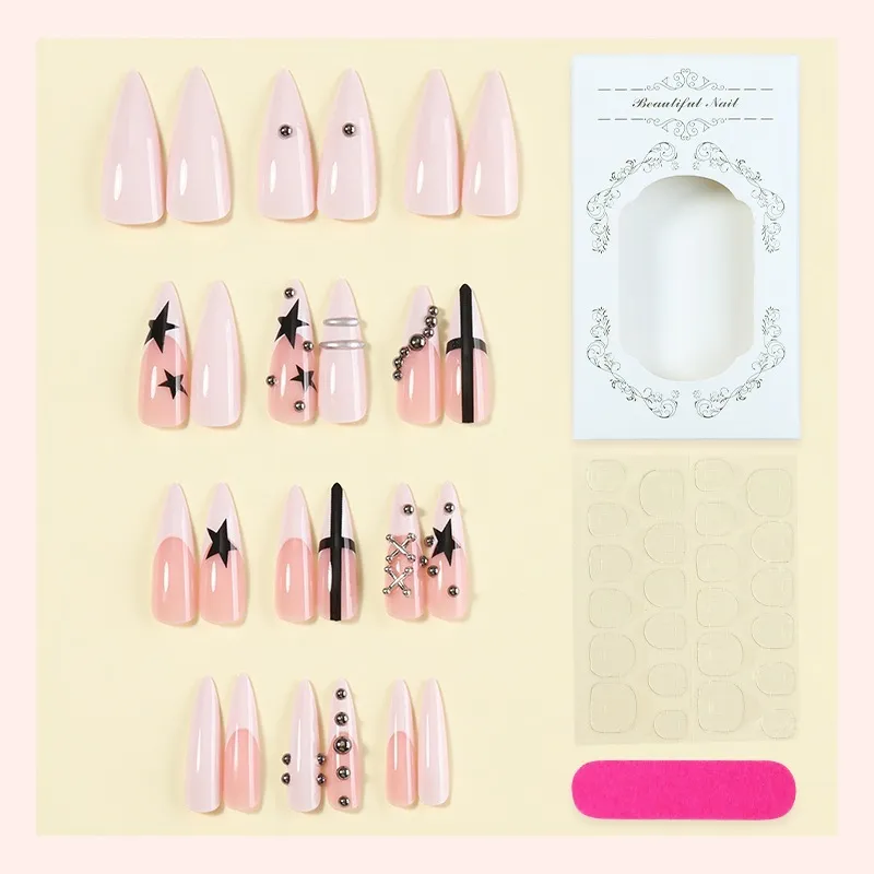 Nailhour 24Pcs Y2K Rhinestone Long Almond Press On Nails