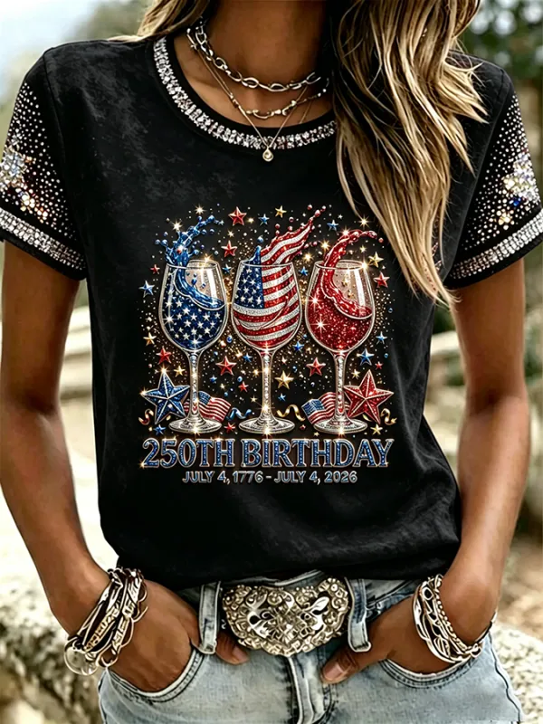 Women'S  Anniversary Flag Printed Casual T-Shirt