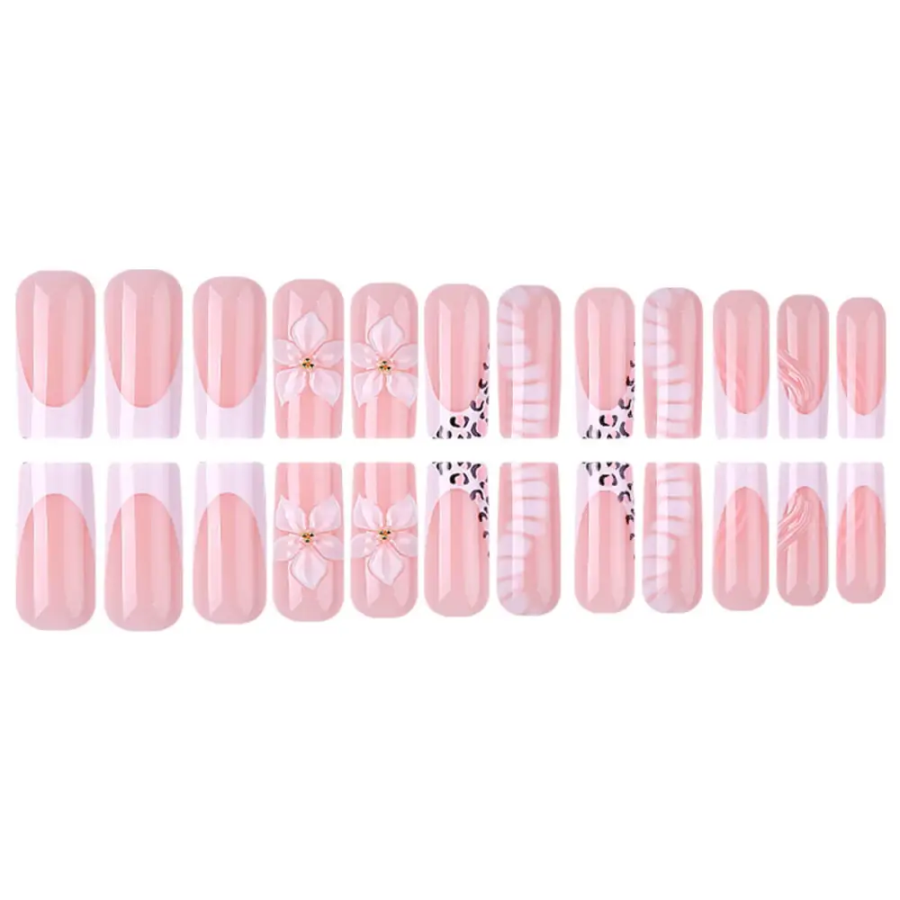 Nailhour 24Pcs 3D Resin Long Square Press On Nails