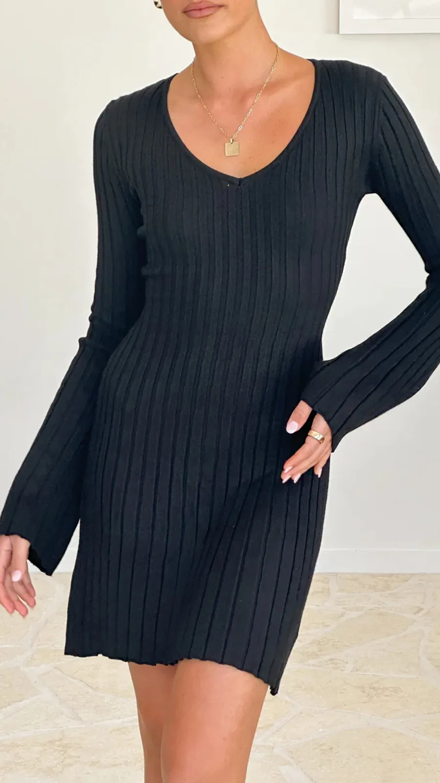 Ribbed Knitted Fabric Mini Dress