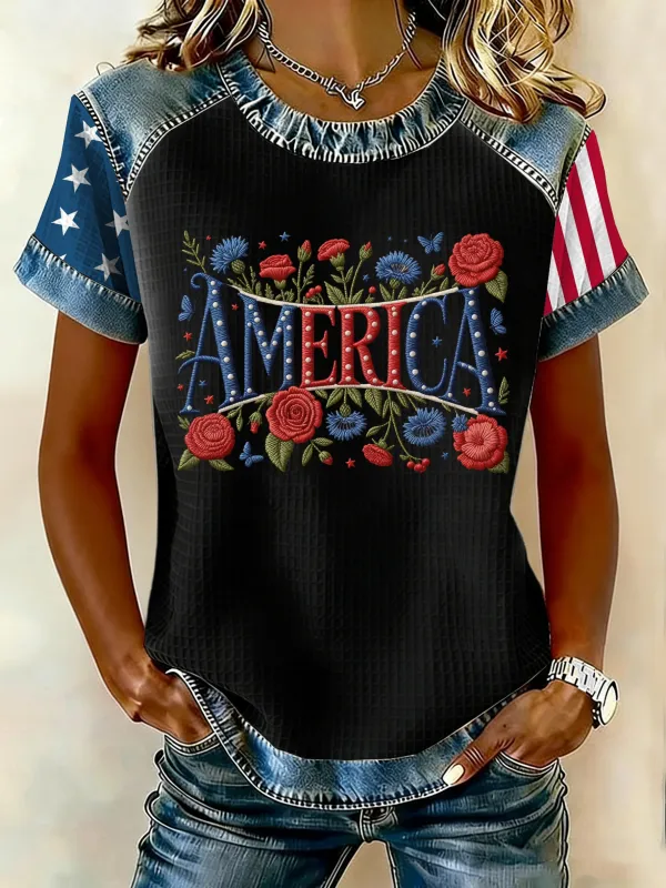 Women's 250th Anniversary American Denim Print Casual Top