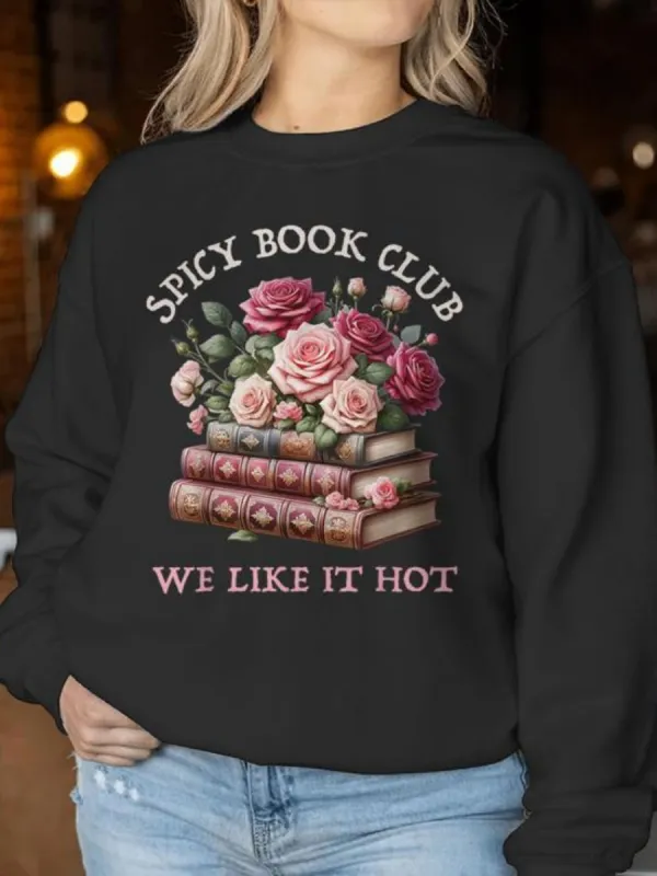 Book and Flower Printed Sweatshirt