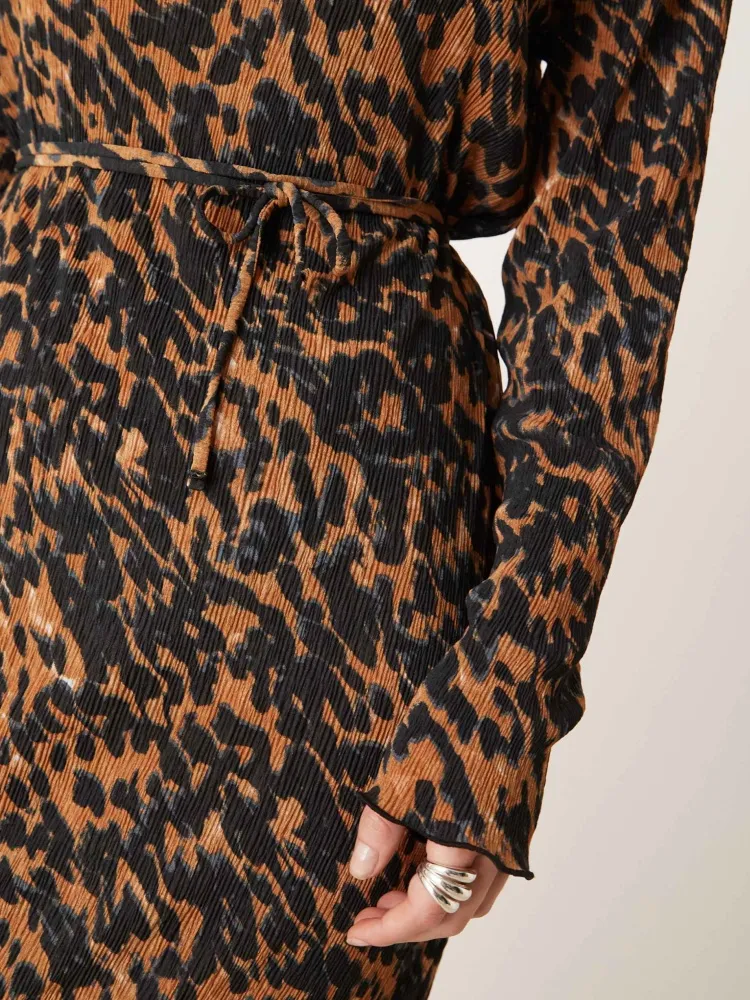 Casual Animal Print Boat Neck Dress