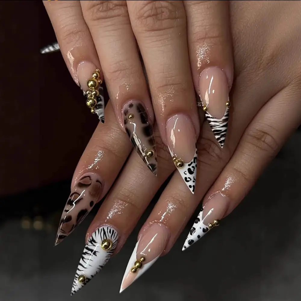 Nailhour 24Pcs Autumn Gilded Long Stiletto Press On Nails