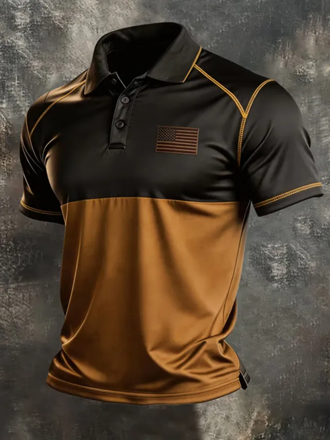 Men'S American Flag Print Casual Polo Shirt