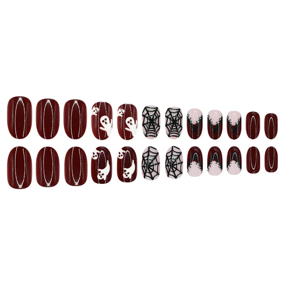 Nailhour 24Pcs Halloween French Short Oval Bloody Ghost Press On Nails