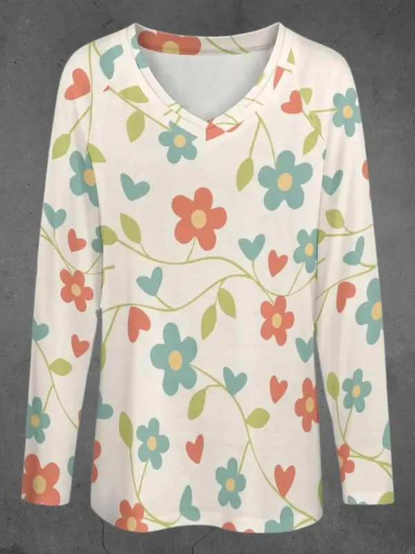 Contrast Color Floral Print T-Shirt