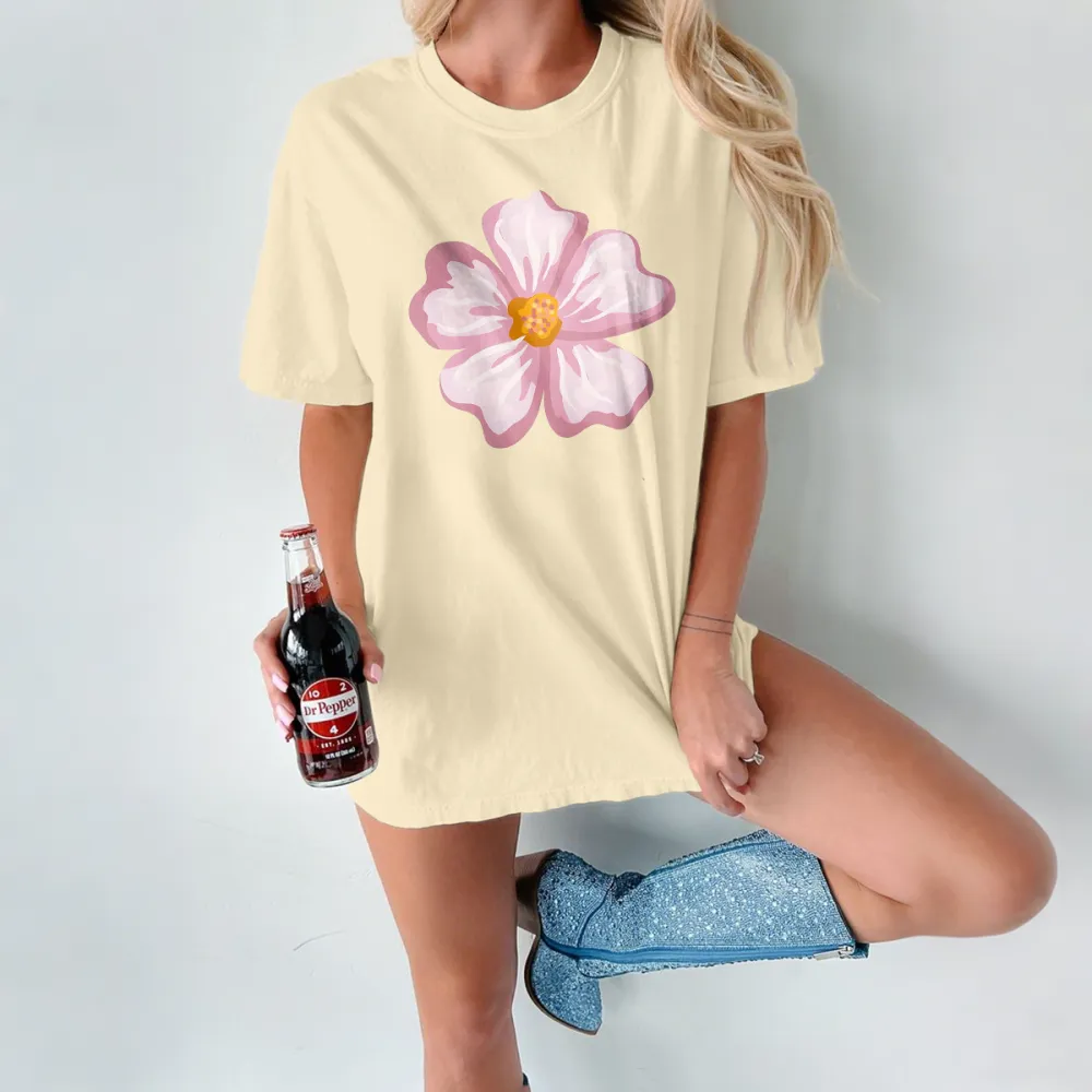 Casual T-Shirt With Pink And White Floral Pattern.