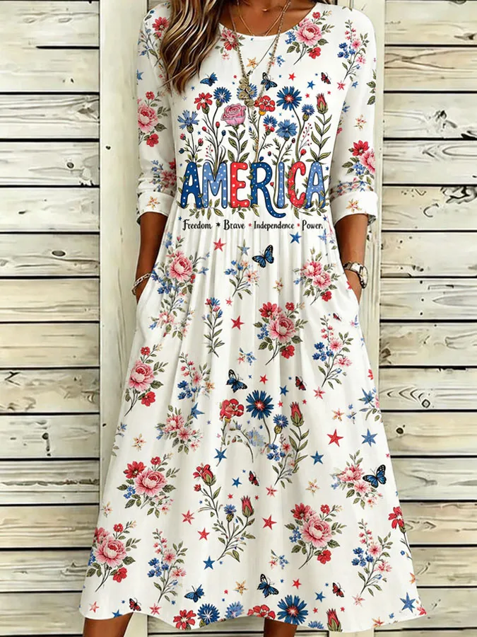 Women'S Casual American Independence Day Flag Print Art Casual Dress