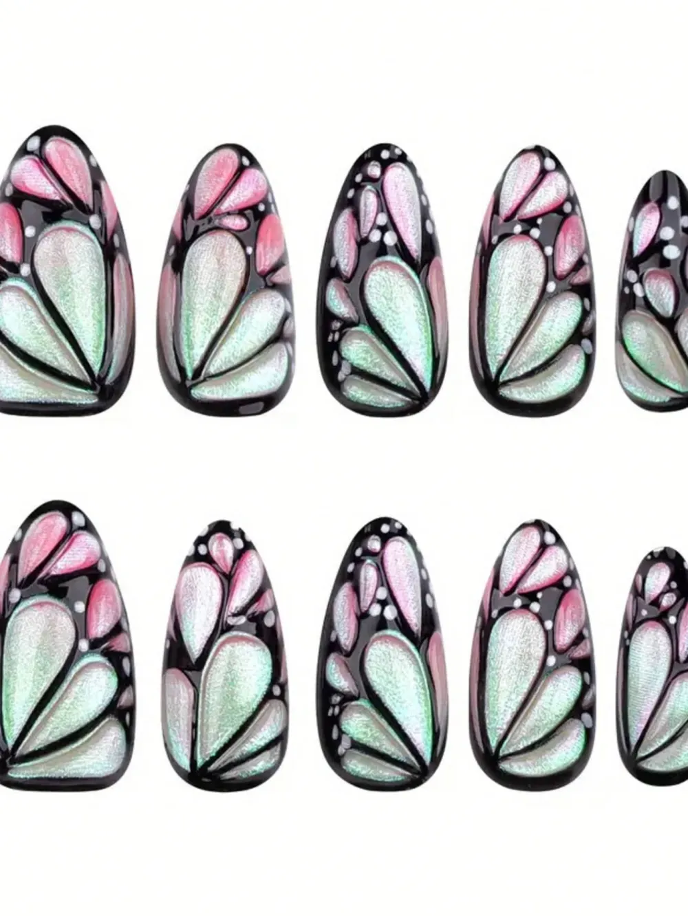 Nailhour Pink 24Pcs Cat Eye Butterfly Almond Press On Nails