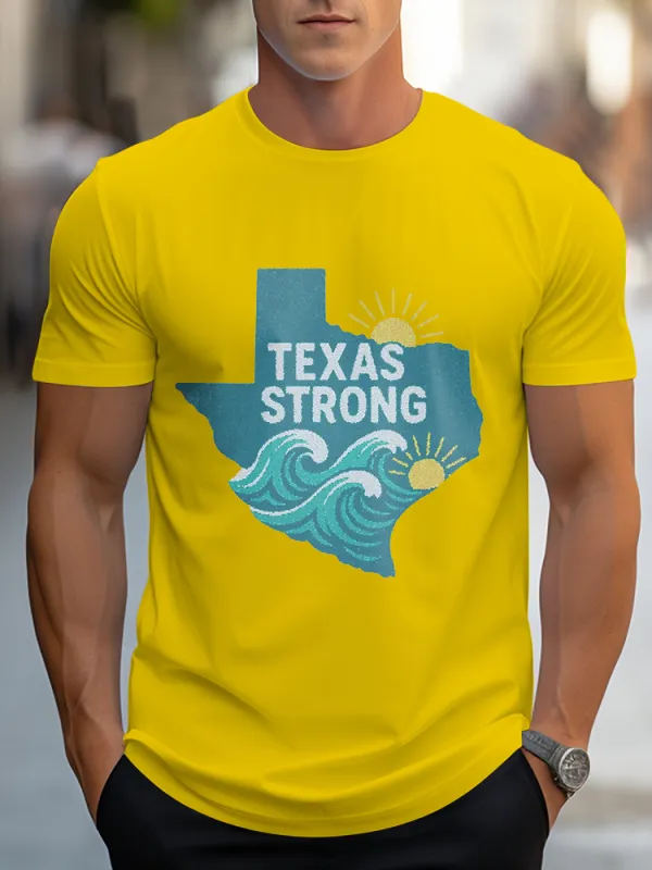 Men'S Casual Style TEXAS STRONG  Round Neck Slim Fit T-Shirt