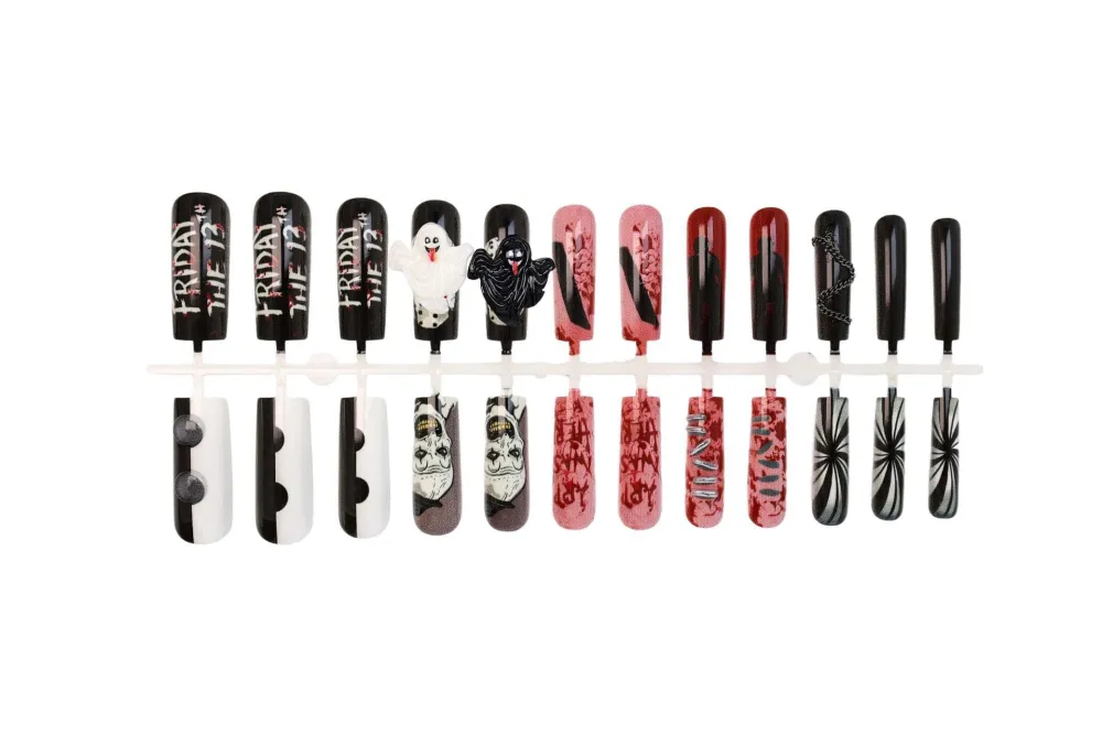 Nailhour 24Pcs Pumpkin Ghost Halloween Long Coffin Press On Nails